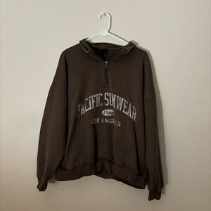 PacSun Brown Sunwear Half Zip Oversized Sweatshirt